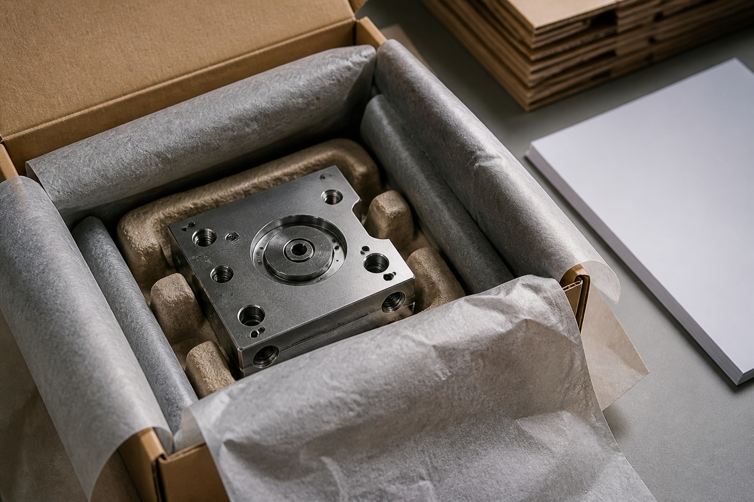 Empfindliches Produkt mit Packseide im Versandkarton schützen