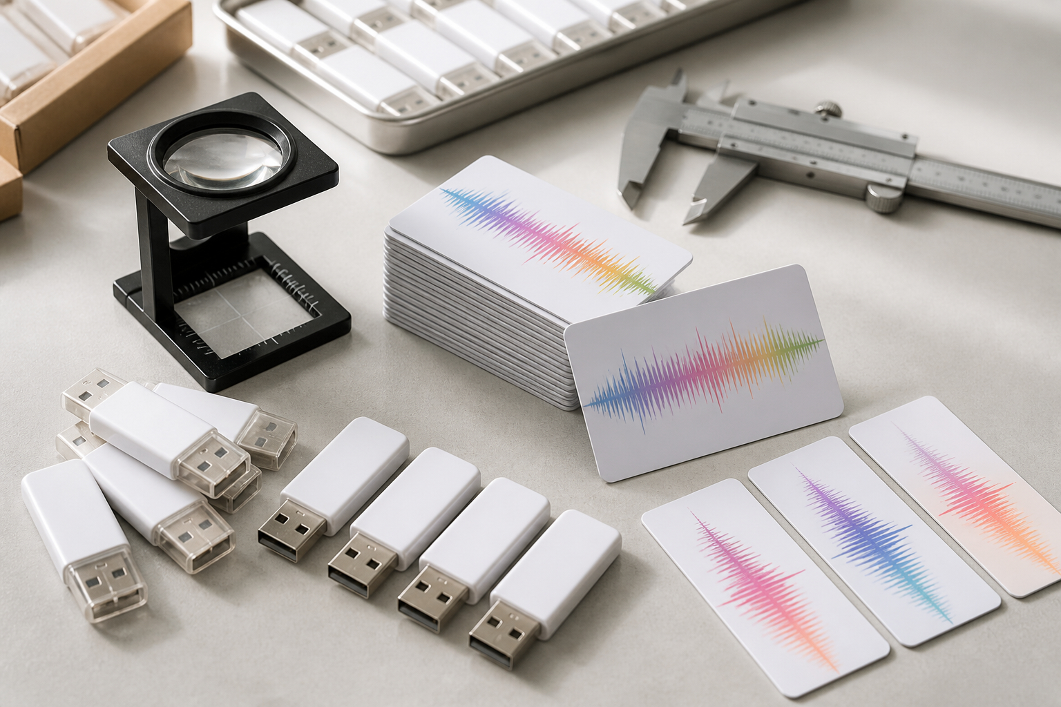 Qualitätskontrolle von USB Stick Give-aways für Podcast Marketing