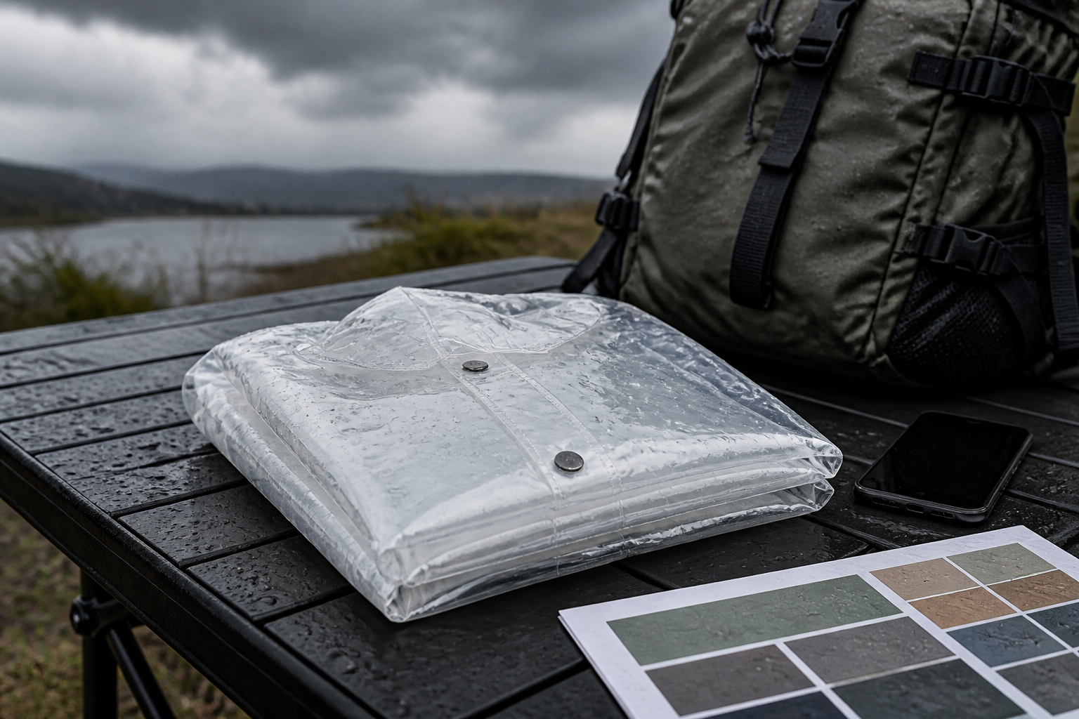 Zusammengefalteter Regenponcho im Event-Notfallset