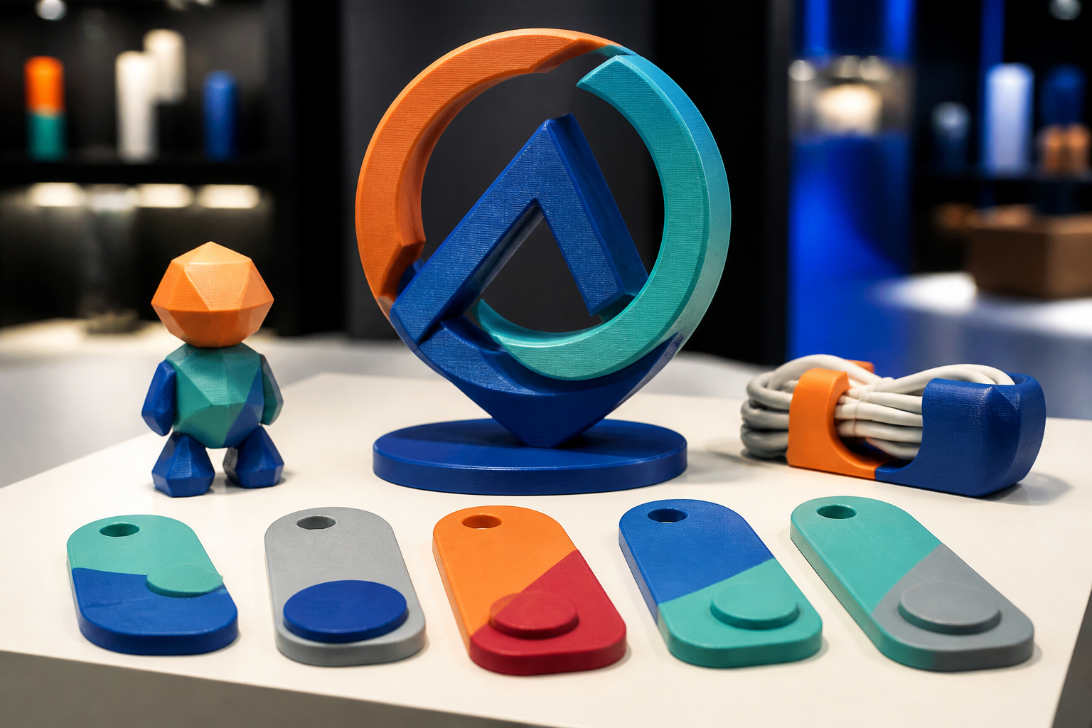 Personalisierte 3D-gedruckte Werbemittel auf einem Messestand