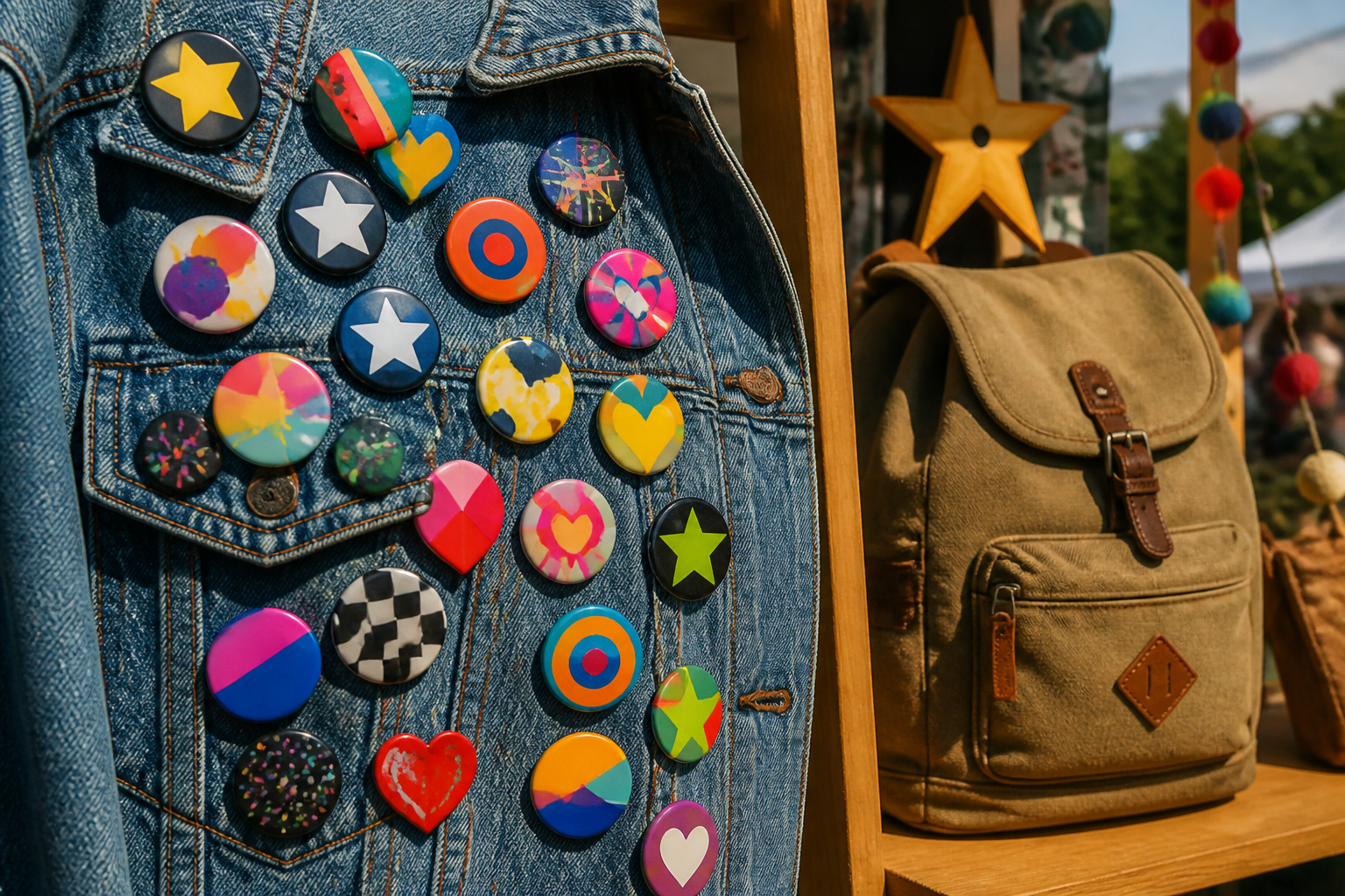 Bunte Buttons mit Statements als Werbemittel für Events und Kampagnen