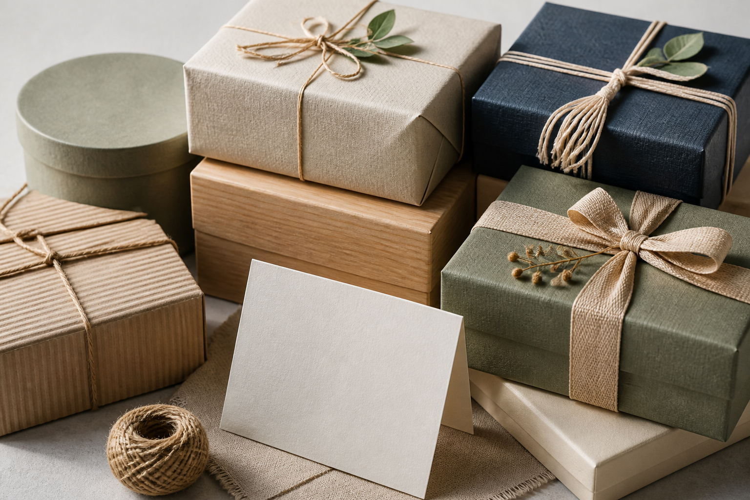 Dezent verpackte internationale Geschäftsgeschenke mit Grußkarte