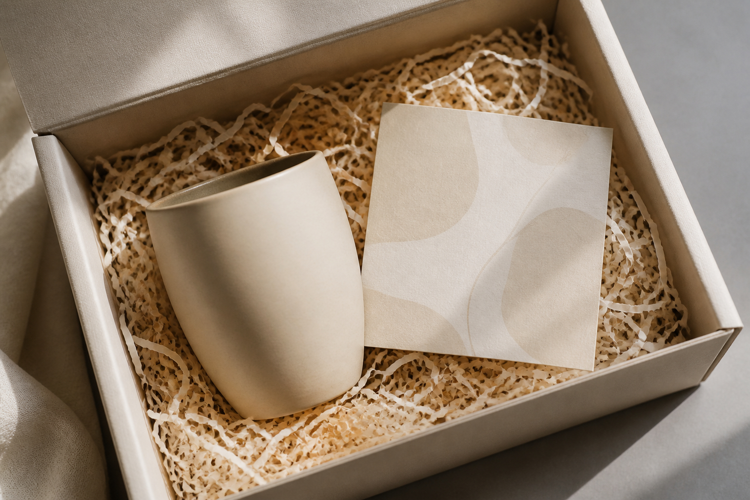 Geschreddertes Papier als dekoratives Füllmaterial in einer Geschenkbox
