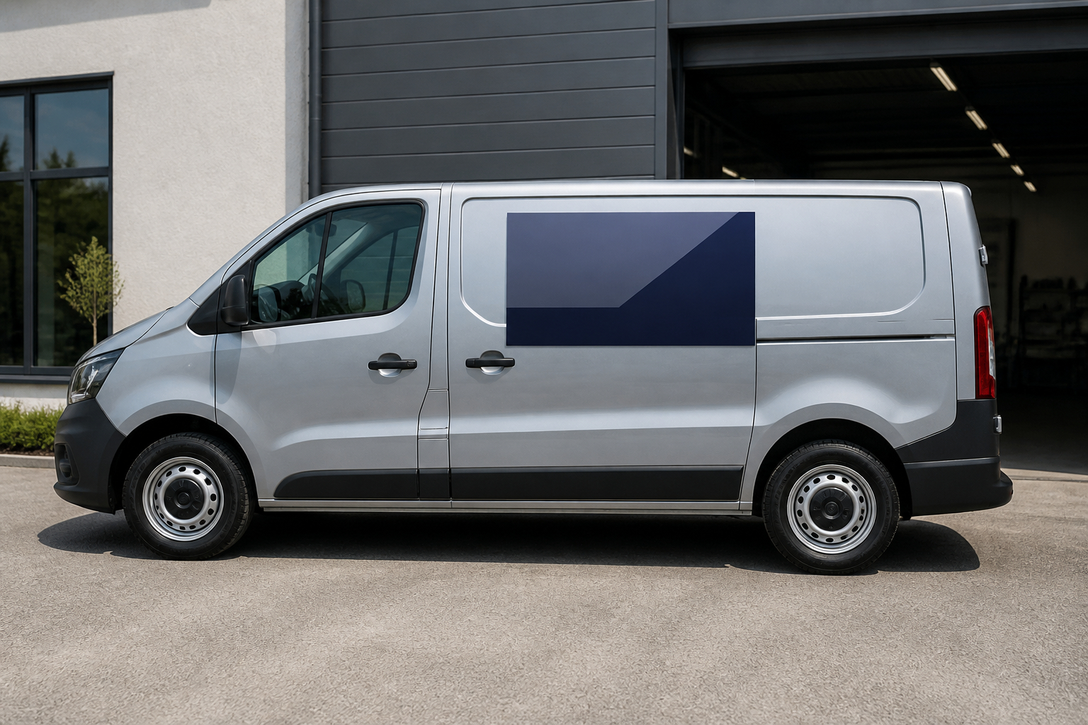 Fahrzeugmagnet mit Firmenlogo auf einem weißen Transporter