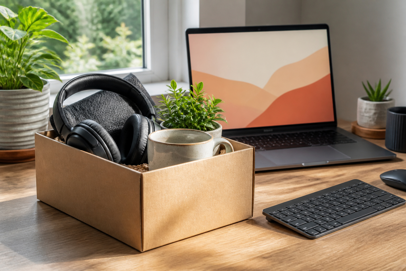 Remote-Team zeigt Willkommensgeschenke in Videokonferenz