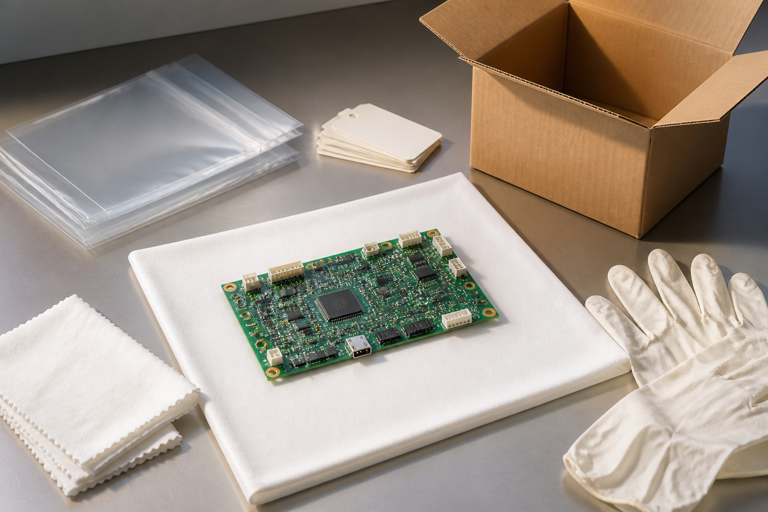 Sauberer Packtisch für staubempfindliche elektronische Komponenten