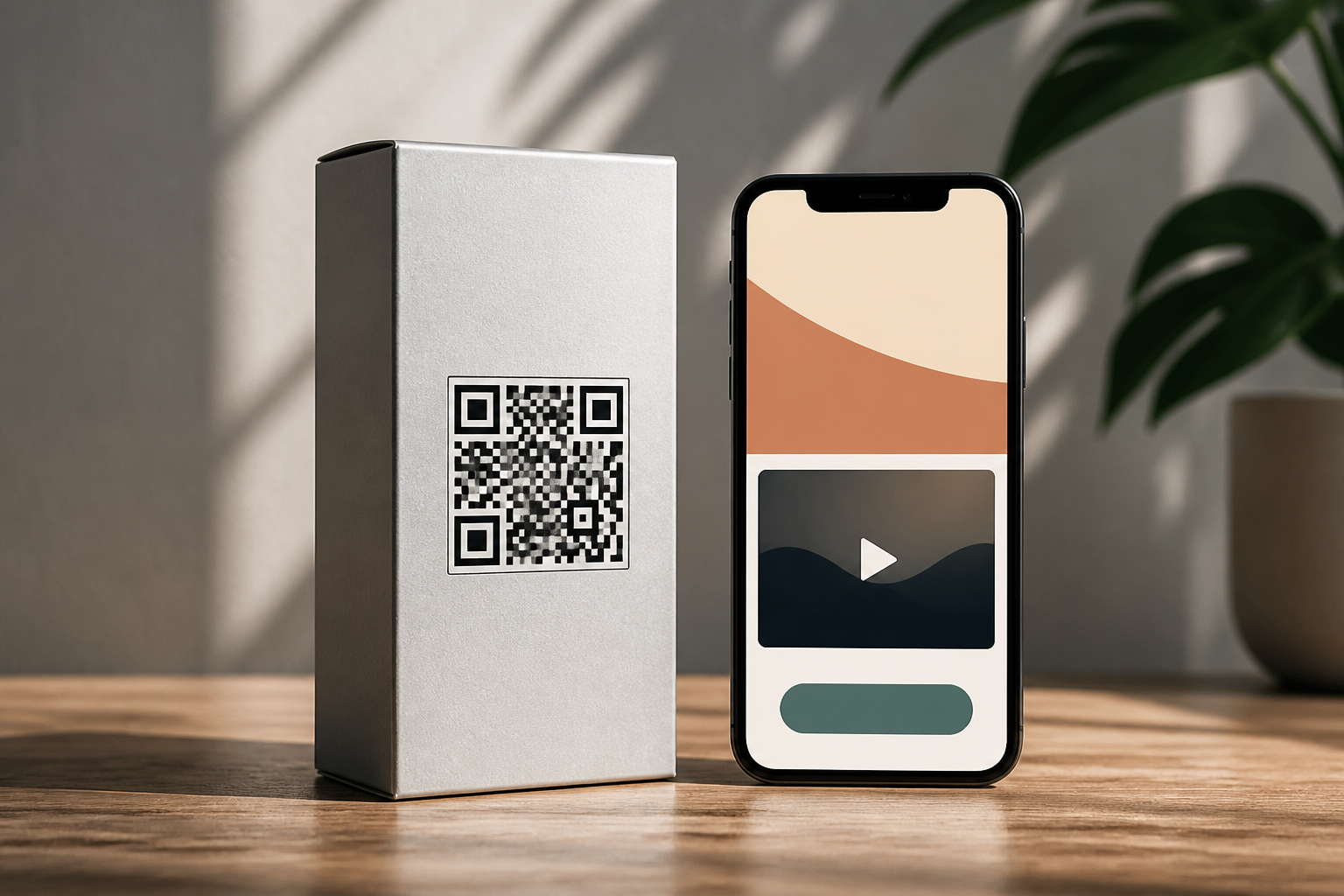 Smartphone scannt einen QR-Code auf einer Produktverpackung und öffnet eine Landingpage