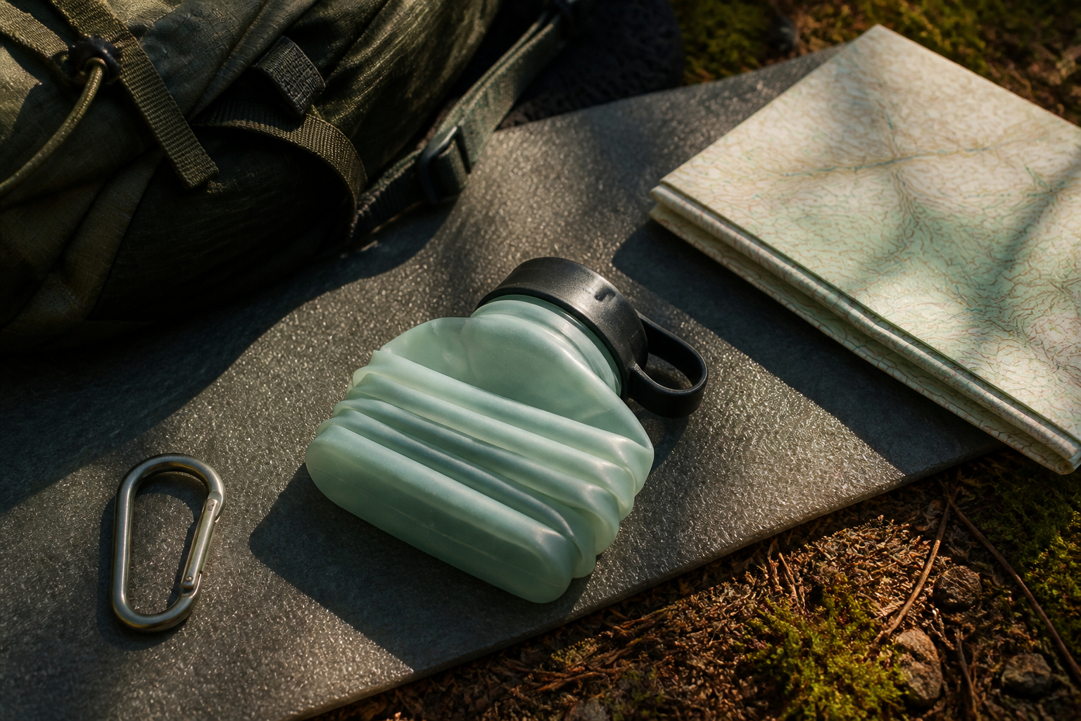 Faltbare Trinkflasche mit Karabiner für Reisen und Outdoor