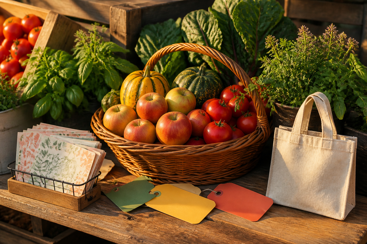 Regionale saisonale Werbemittel am Marktstand