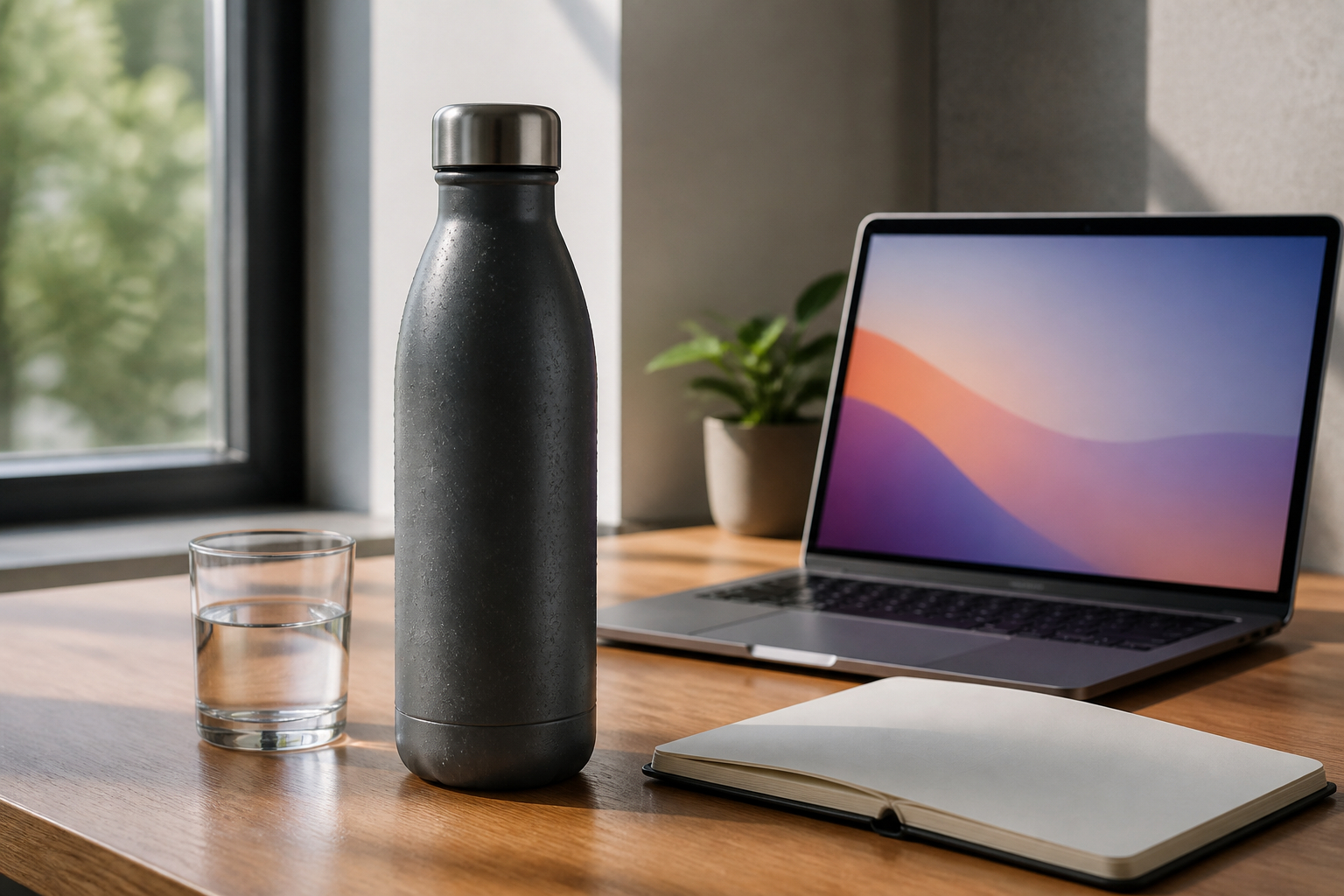 Nachfüllbare Trinkflasche als nachhaltiges Werbegeschenk im Büro