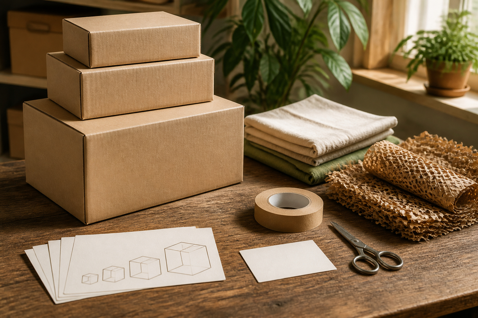Organisierter Packplatz für nachhaltigen Paketversand