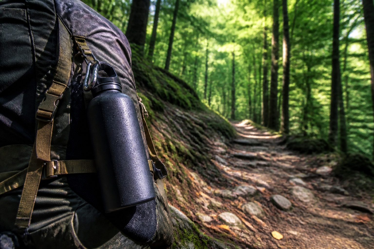 Robuste nachfüllbare Trinkflasche beim Wandern