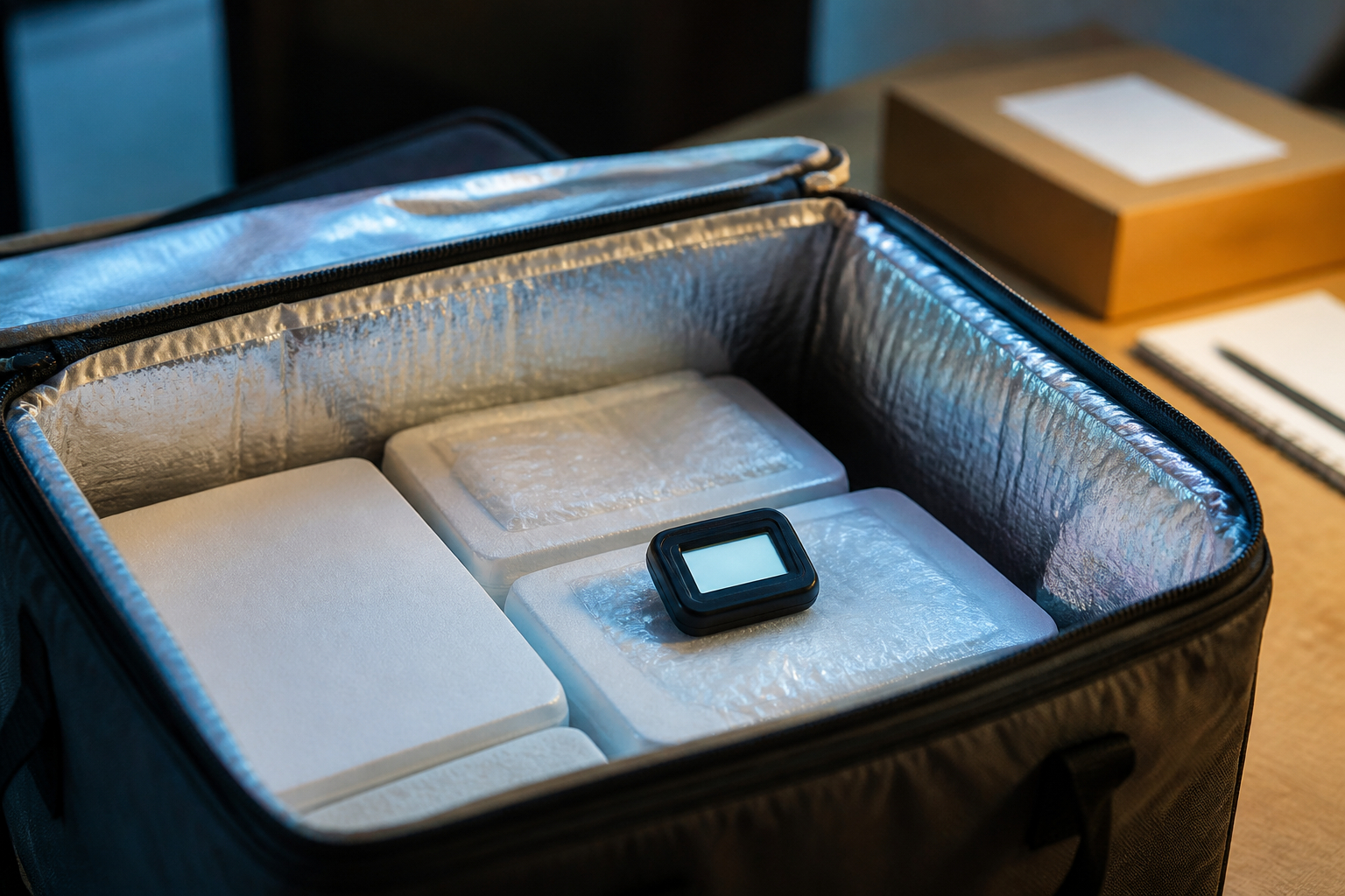 Temperaturtest einer Thermotasche für den Versand