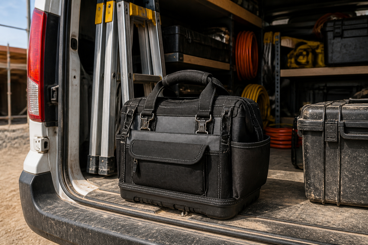 Monteur mit kompakter Werkzeugtasche im Serviceeinsatz