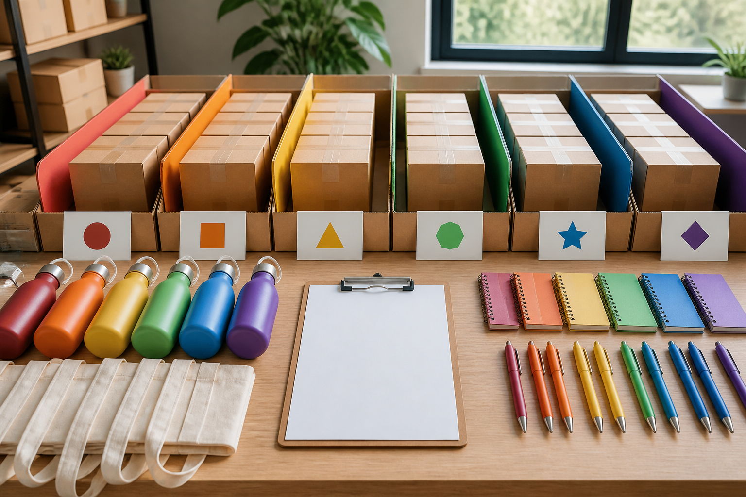 Packteam sortiert personalisierte Werbeartikel nach Varianten