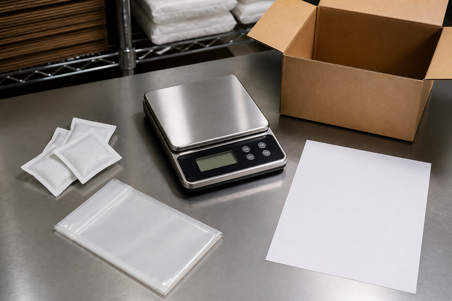 Verpackungsprozess mit Trockenmittel und Feuchteschutzfolie