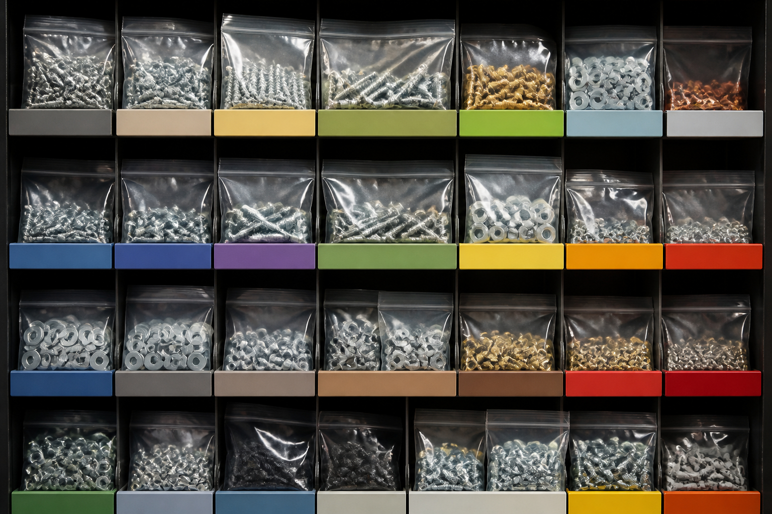 Sortierte wiederverschließbare Verpackungen im B2B-Kleinteilelager