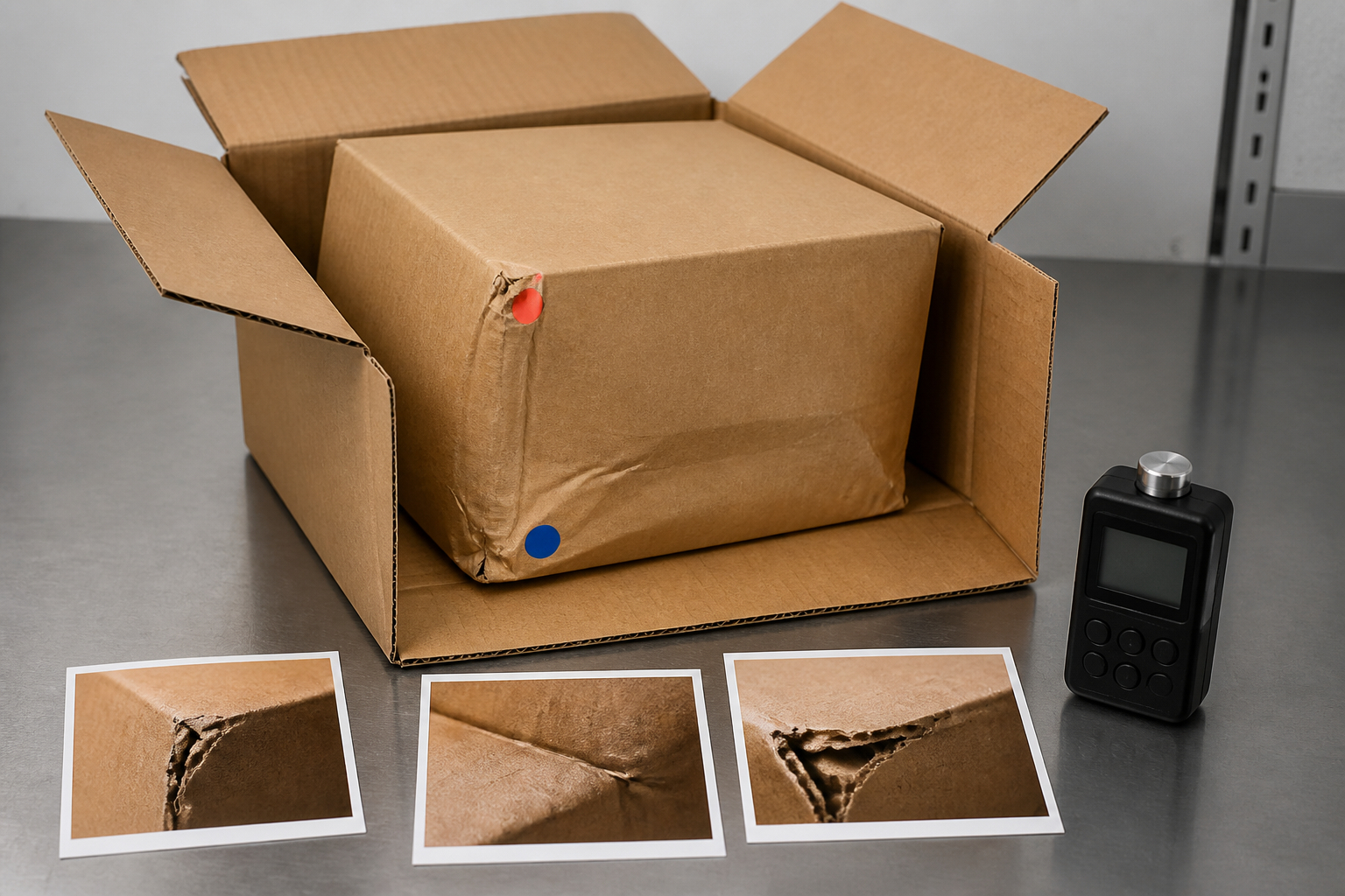 Dokumentation einer Fallprüfung für einen Verpackungsprototyp