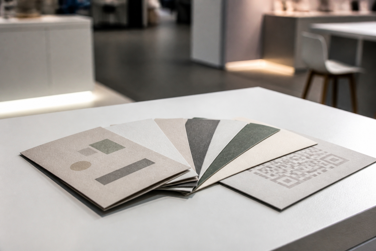 Personalisierte Werbekarten mit Promo-Code auf einem Messestand