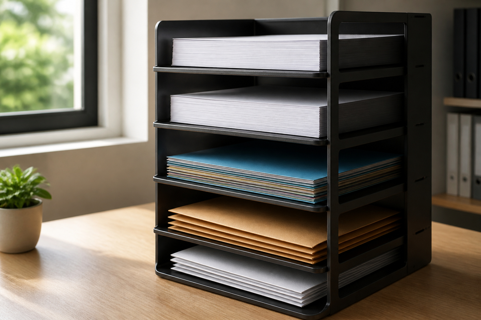 Vertikale Briefablage für Dokumente und Büroorganisation