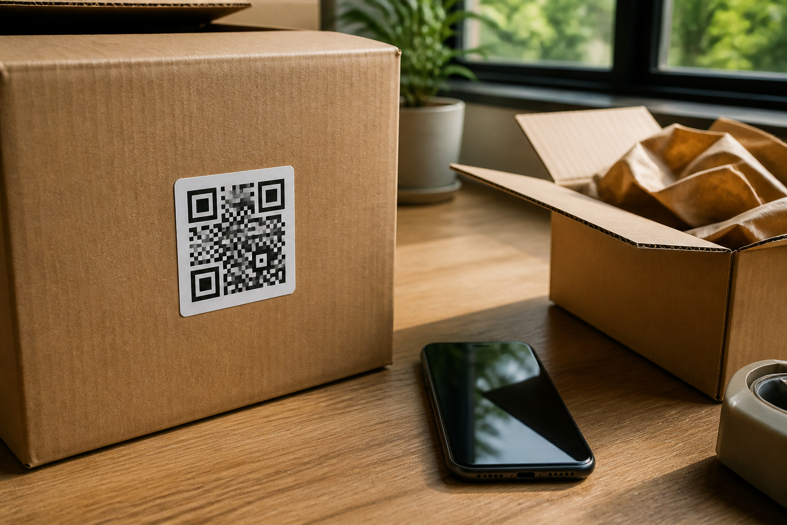 Wetterfester QR-Code-Aufkleber auf einer Versandverpackung